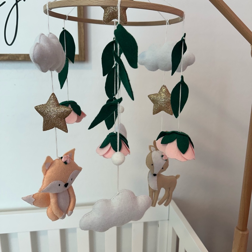 Handmade Woodland Nursery Mobile with Fox and Deer